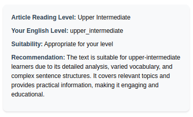 News Article Difficulty Assessment screenshot