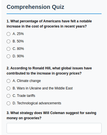 News Comprehension Quizzes screenshot